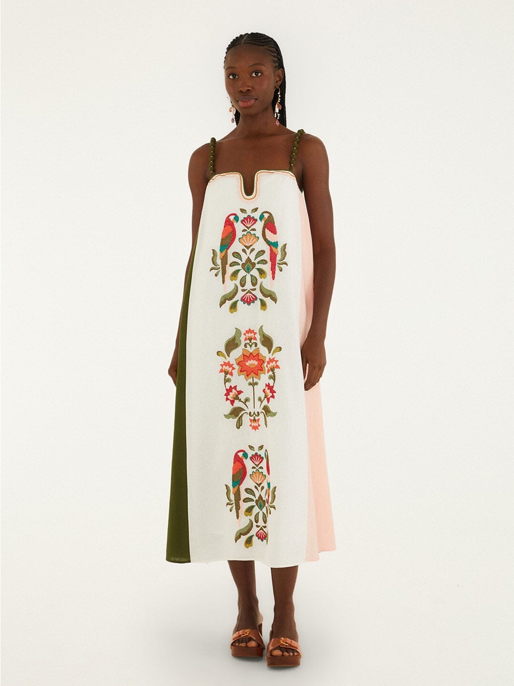 Farm Rio Cross Stich Embroidery Maxi Dress Sleeveless